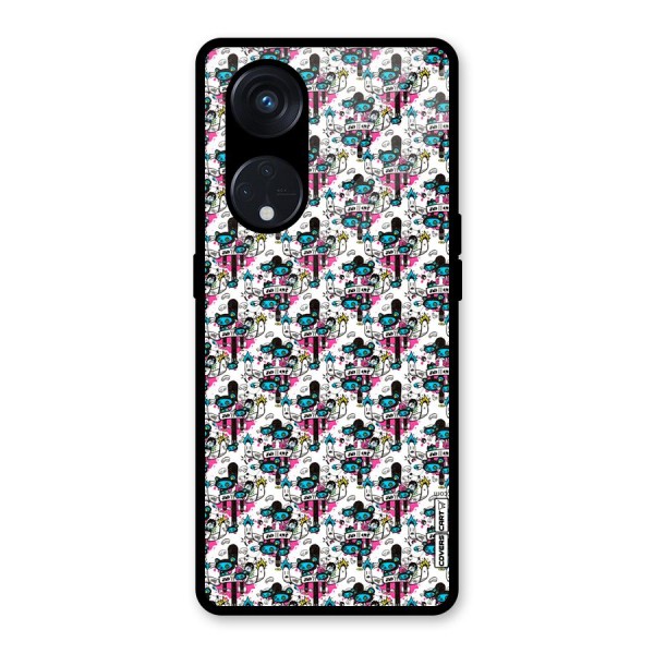 Blue Pink Pattern Glass Back Case for Reno8 T 5G