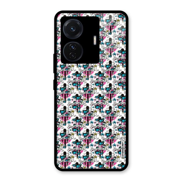 Blue Pink Pattern Glass Back Case for Vivo T1 Pro