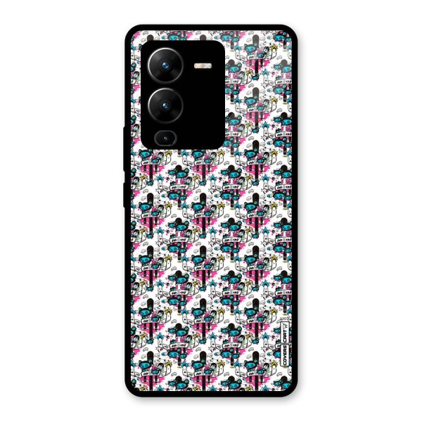 Blue Pink Pattern Glass Back Case for Vivo V25 Pro