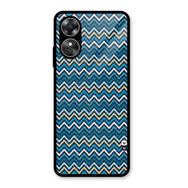 Blue Shades Chevron Pattern Glass Back Case for Oppo A17