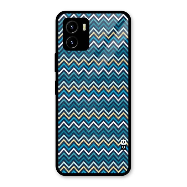 Blue Shades Chevron Pattern Glass Back Case for Vivo Y15s