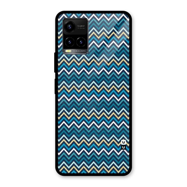 Blue Shades Chevron Pattern Glass Back Case for Vivo Y33s