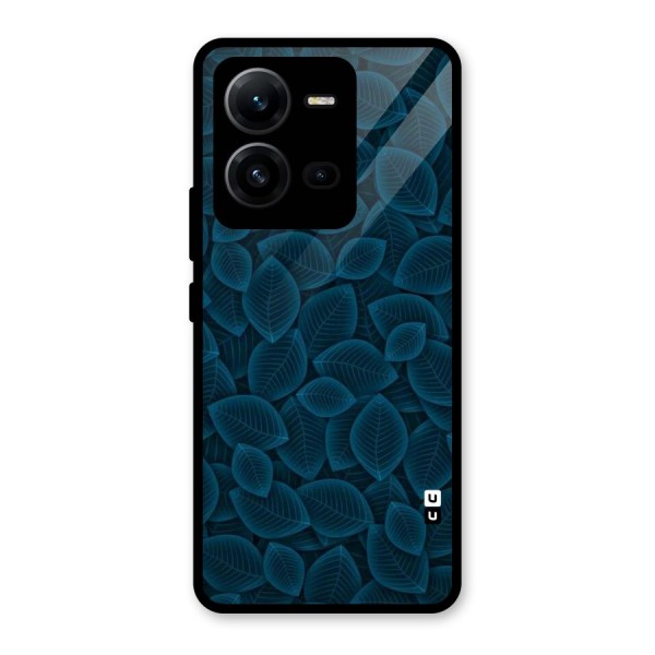 Blue Thin Leaves Glass Back Case for Vivo V25