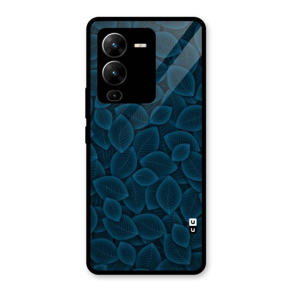 Blue Thin Leaves Glass Back Case for Vivo V25 Pro