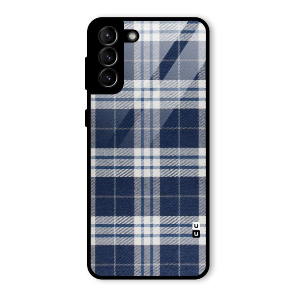 Blue White Check Glass Back Case for Galaxy S21 Plus