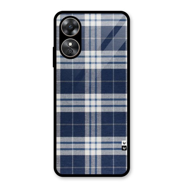 Blue White Check Glass Back Case for Oppo A17