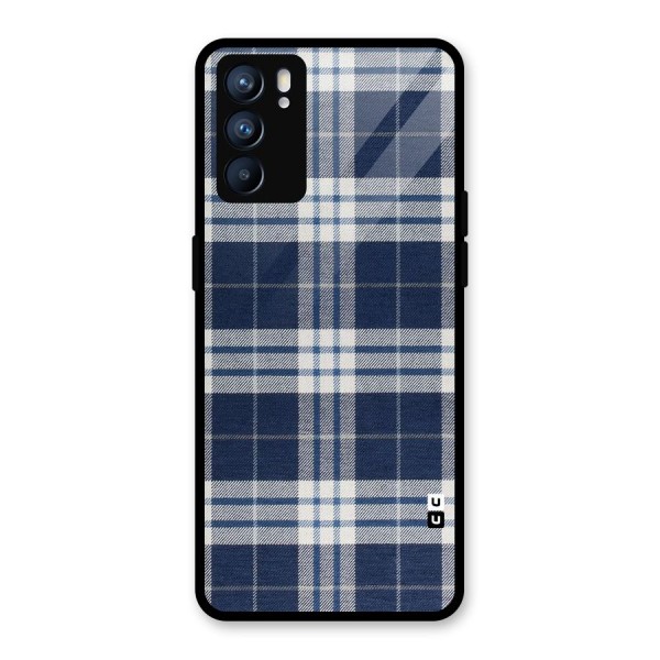 Blue White Check Glass Back Case for Oppo Reno6 5G