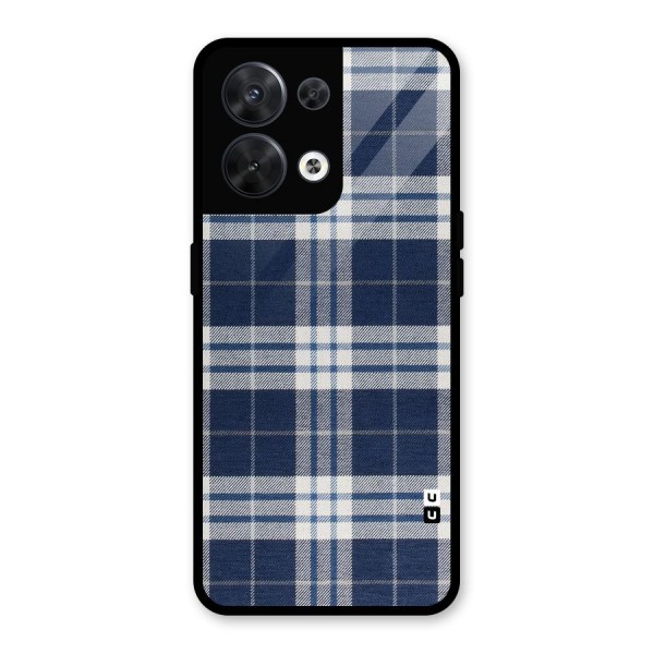 Blue White Check Glass Back Case for Oppo Reno8 5G