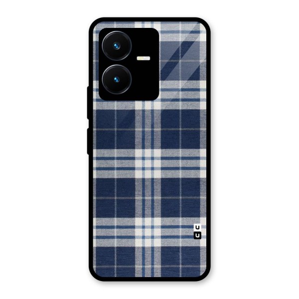 Blue White Check Glass Back Case for Vivo Y22