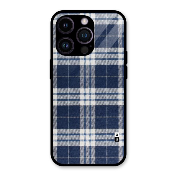 Blue White Check Glass Back Case for iPhone 14 Pro