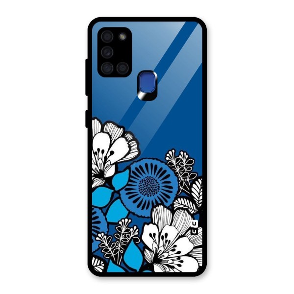 Blue White Flowers Glass Back Case for Galaxy A21s