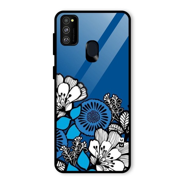 Blue White Flowers Glass Back Case for Galaxy M21