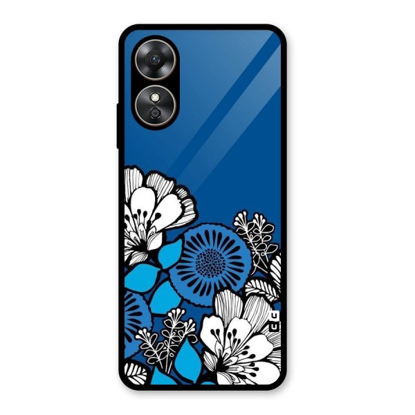 Blue White Flowers Glass Back Case for Oppo A17