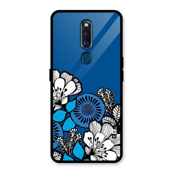 Blue White Flowers Glass Back Case for Oppo F11 Pro