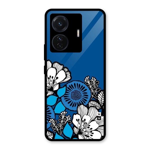 Blue White Flowers Glass Back Case for Vivo T1 Pro