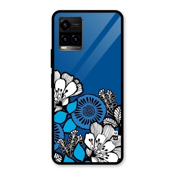 Blue White Flowers Glass Back Case for Vivo Y21 2021