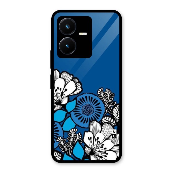 Blue White Flowers Glass Back Case for Vivo Y22