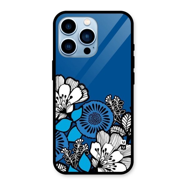 Blue White Flowers Glass Back Case for iPhone 13 Pro