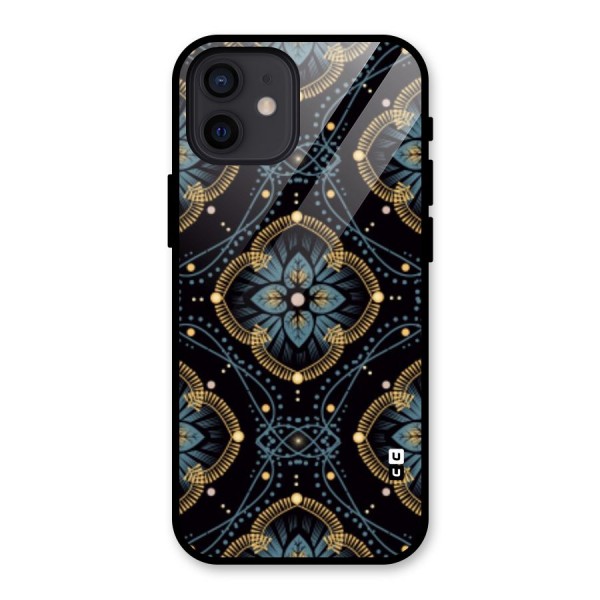 Blue With Black Flower Glass Back Case for iPhone 12