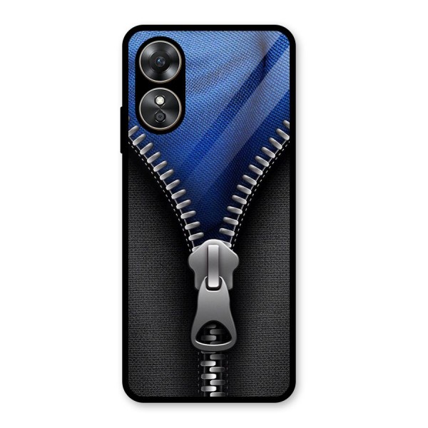 Blue Zipper Glass Back Case for Oppo A17