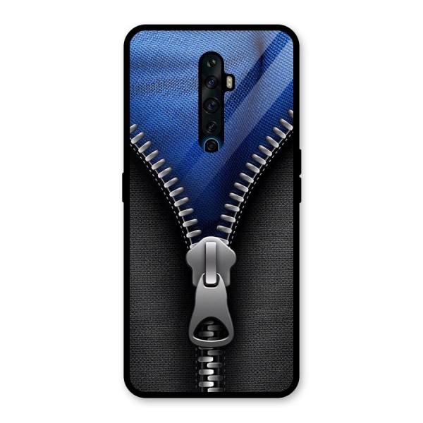 Blue Zipper Glass Back Case for Oppo Reno2 Z