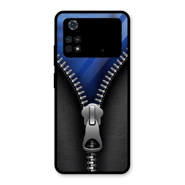 Blue Zipper Glass Back Case for Poco M4 Pro 4G