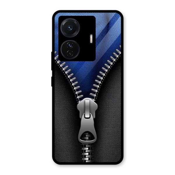 Blue Zipper Glass Back Case for Vivo T1 Pro