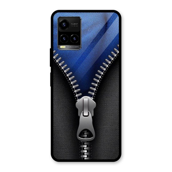 Blue Zipper Glass Back Case for Vivo Y21 2021