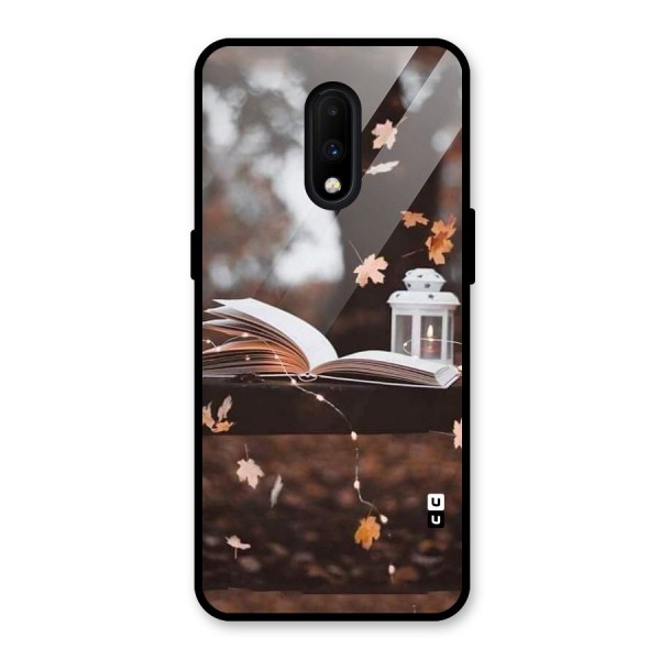 Book and Fall Leaves Glass Back Case for OnePlus 7