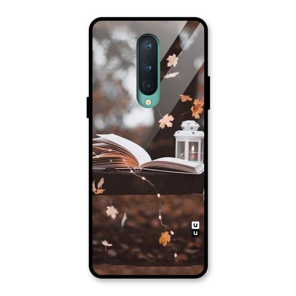 Book and Fall Leaves Glass Back Case for OnePlus 8