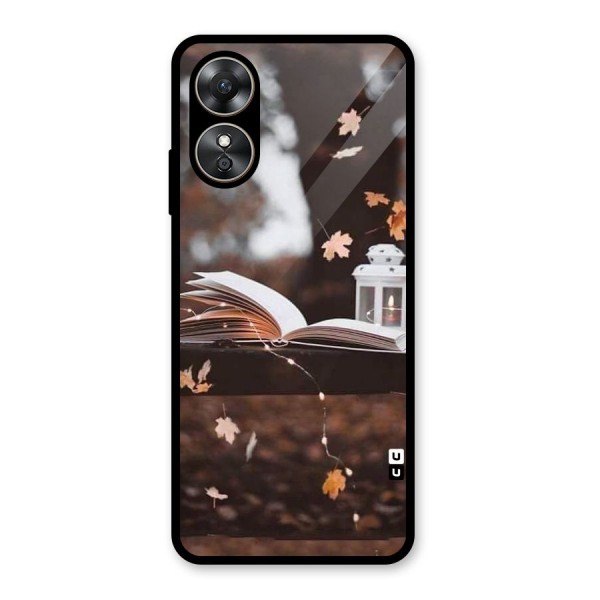 Book and Fall Leaves Glass Back Case for Oppo A17