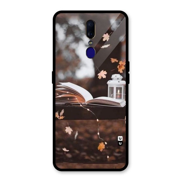 Book and Fall Leaves Glass Back Case for Oppo F11