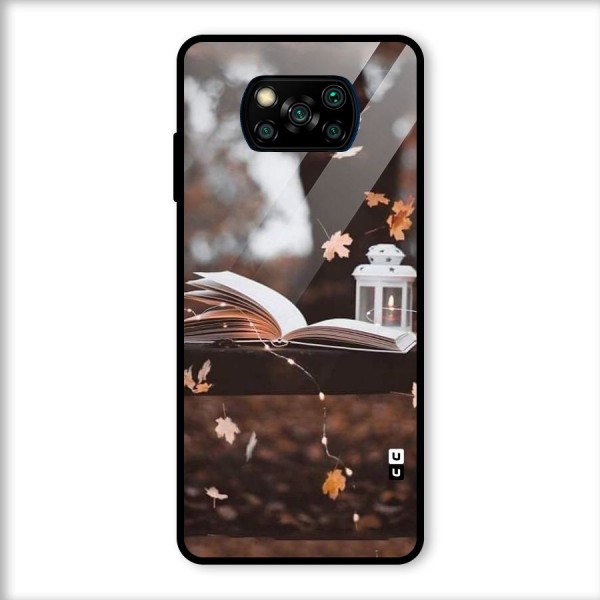 Book and Fall Leaves Glass Back Case for Poco X3