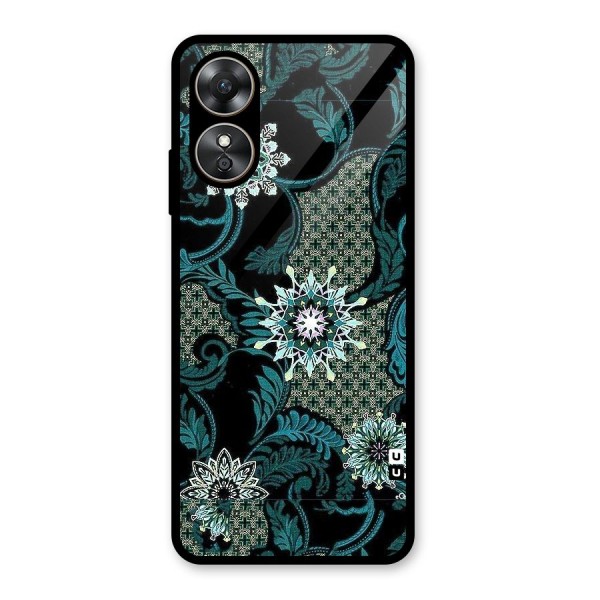 Bottle Green Floral Glass Back Case for Oppo A17