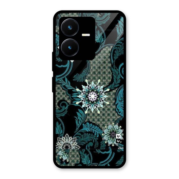 Bottle Green Floral Glass Back Case for Vivo Y22