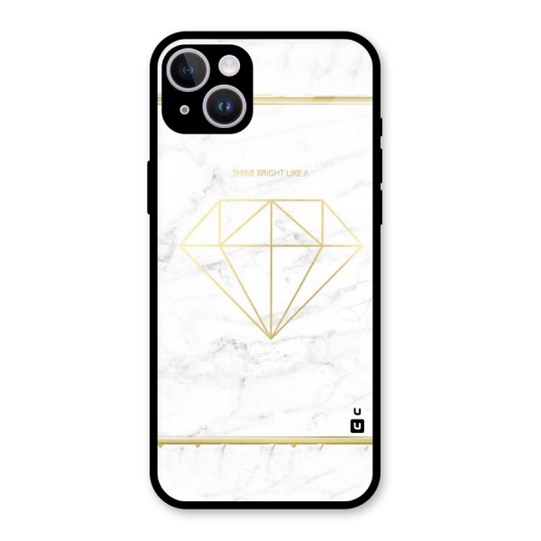 Bright Gold Diamond Glass Back Case for iPhone 14 Plus