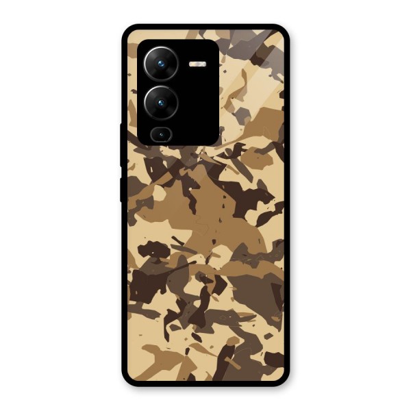 Brown Camouflage Army Glass Back Case for Vivo V25 Pro