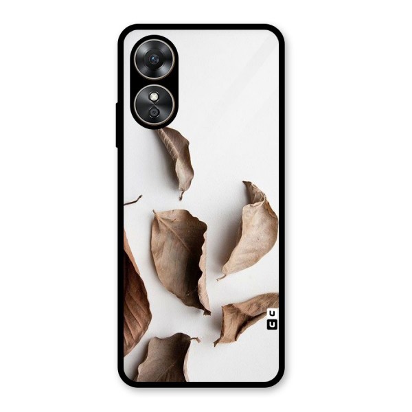 Brown Dusty Leaves Glass Back Case for Oppo A17