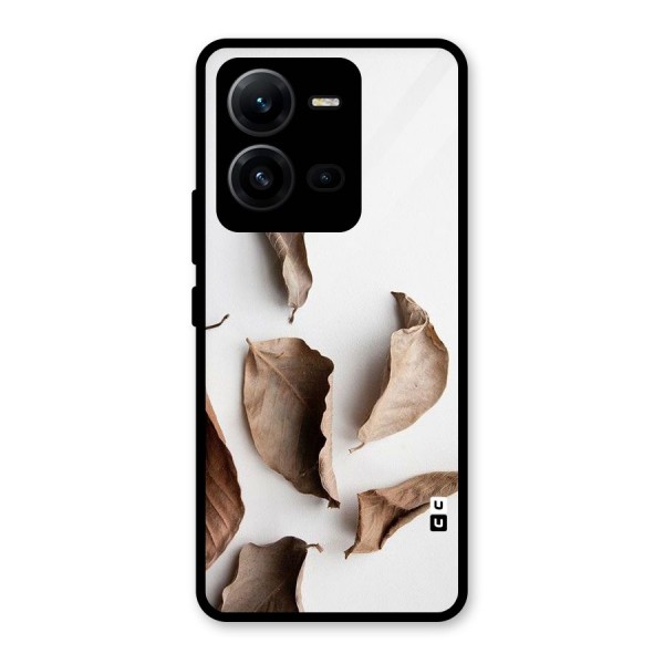 Brown Dusty Leaves Glass Back Case for Vivo V25