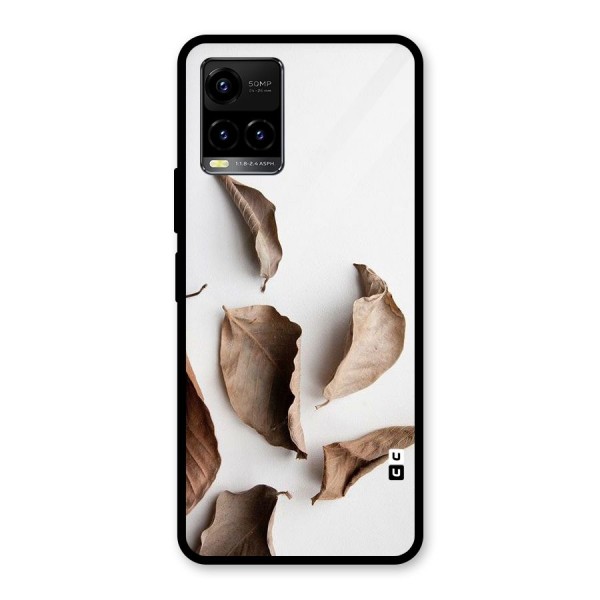 Brown Dusty Leaves Glass Back Case for Vivo Y21A