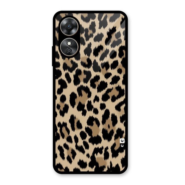 Brown Leapord Print Glass Back Case for Oppo A17