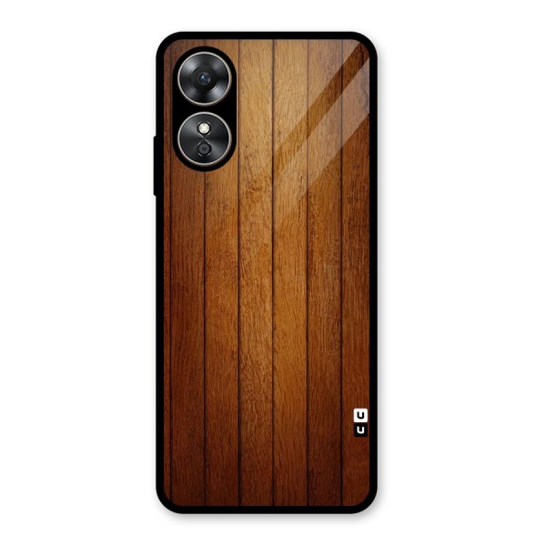 Brown Wood Design Glass Back Case for Oppo A17