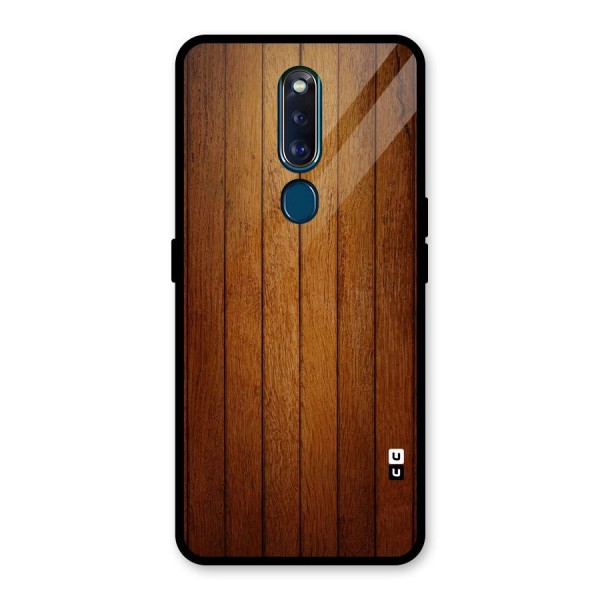 Brown Wood Design Glass Back Case for Oppo F11 Pro