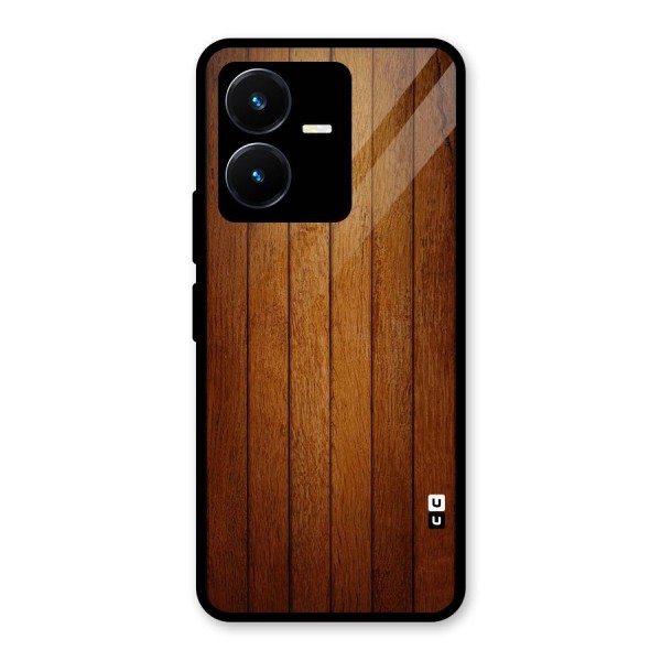 Brown Wood Design Glass Back Case for Vivo Y22