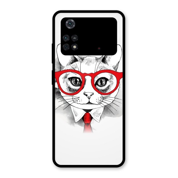 Business Cat Glass Back Case for Poco M4 Pro 4G