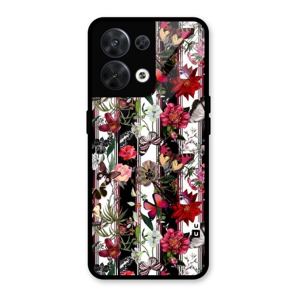 Butterfly Flowers Glass Back Case for Oppo Reno8 5G