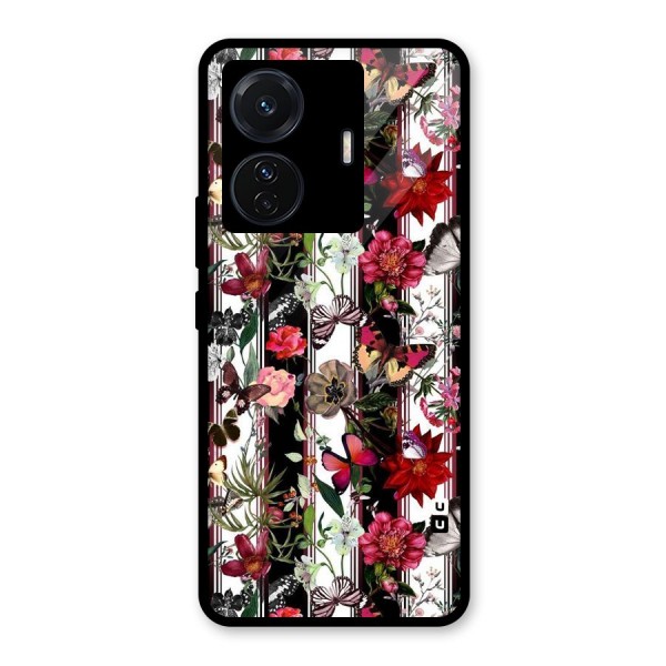 Butterfly Flowers Glass Back Case for Vivo T1 Pro