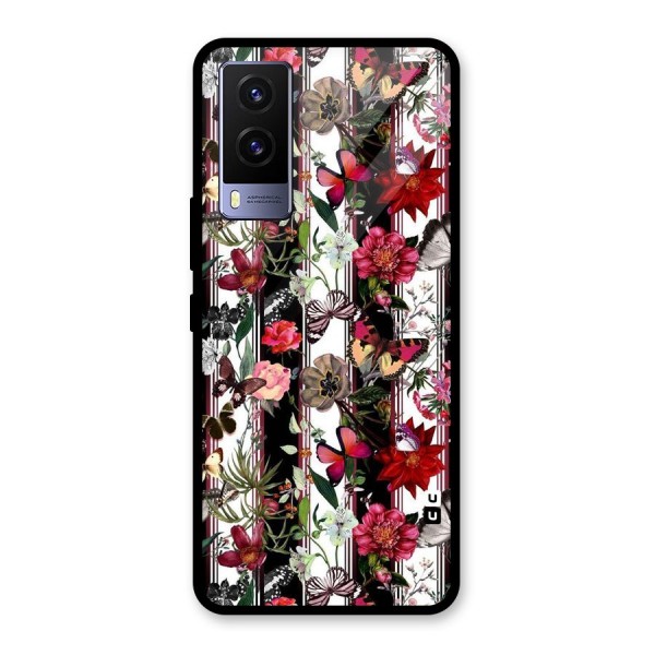 Butterfly Flowers Glass Back Case for Vivo V21e 5G