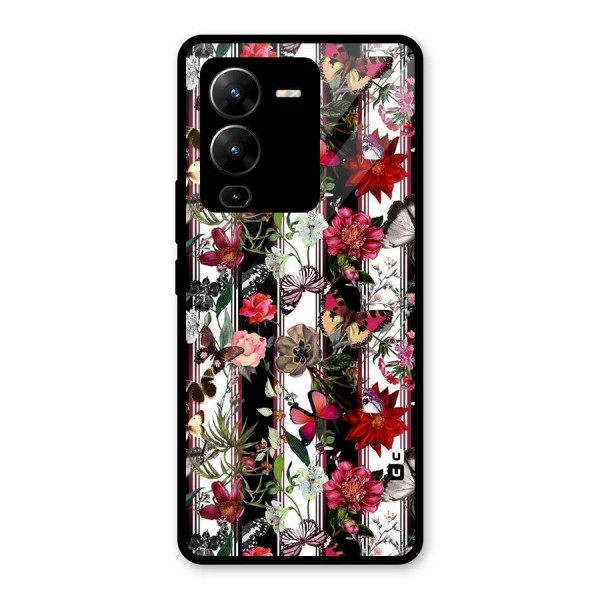 Butterfly Flowers Glass Back Case for Vivo V25 Pro