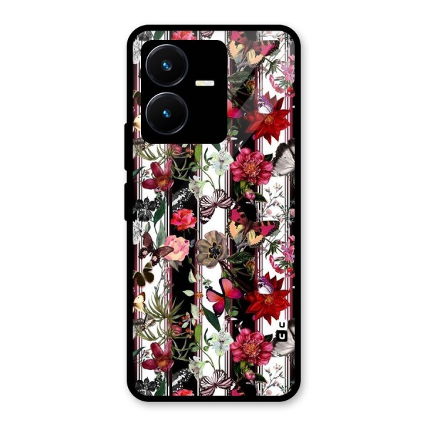 Butterfly Flowers Glass Back Case for Vivo Y22